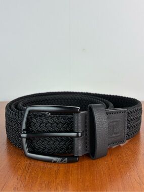 Fila men's black braided woven stretch belt size 40/42